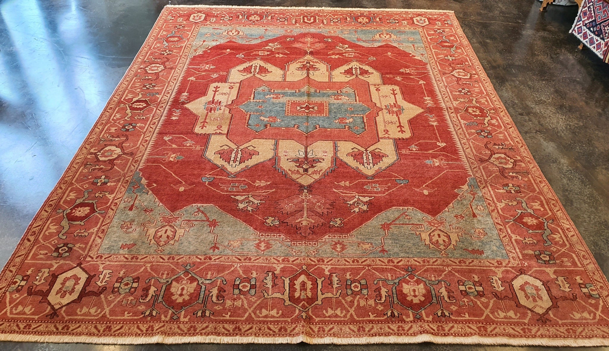 handmade Turkish serapi rug carpet red orange