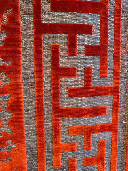 silver threaded red cut velvet rug