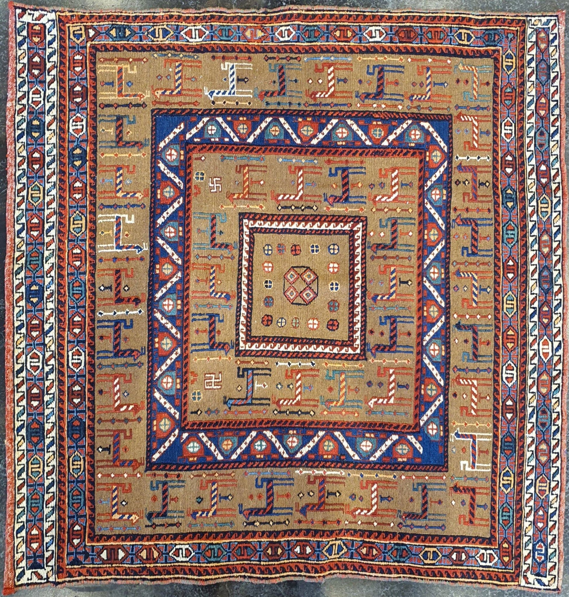 Square Antique Persian Soumak Kilim