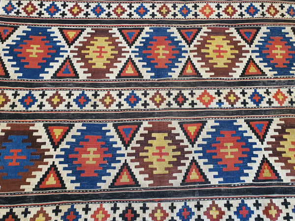 kilim carpet geometric red blue brown