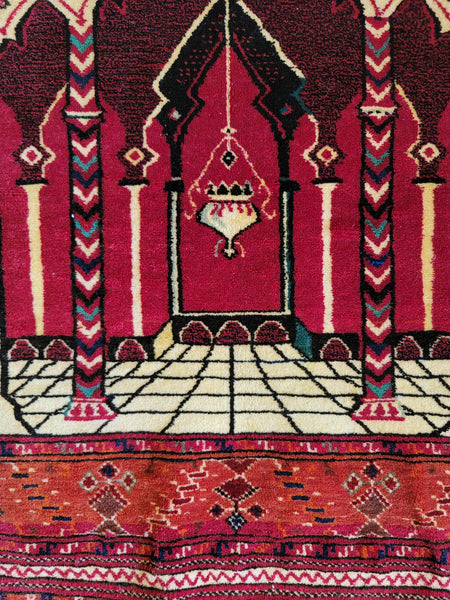 turkmen rug high quality handmade red pink