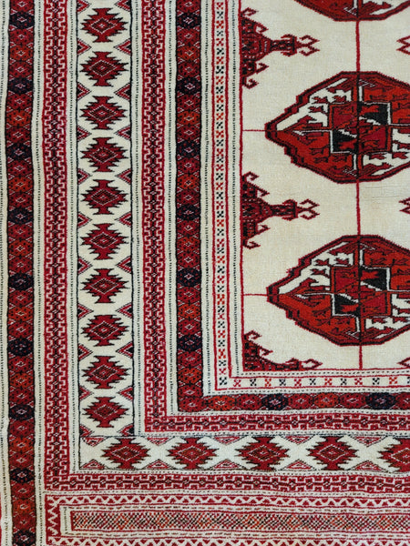 handmade wool pile on silk turkmen rug red ivory beige