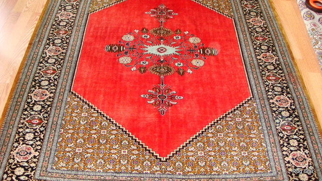 persian ghom rug red emblem