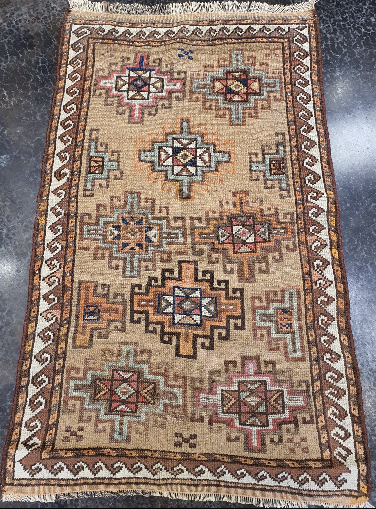 Antique shirvan rug beige brown ivory color
