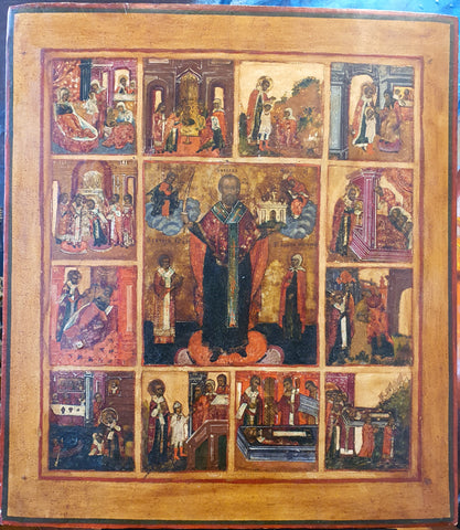 Buy Antique Authentic Russian Religious Icon Life of St. Nicholas