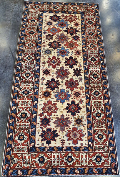 decorative shirvan rug flowers red blue white cream